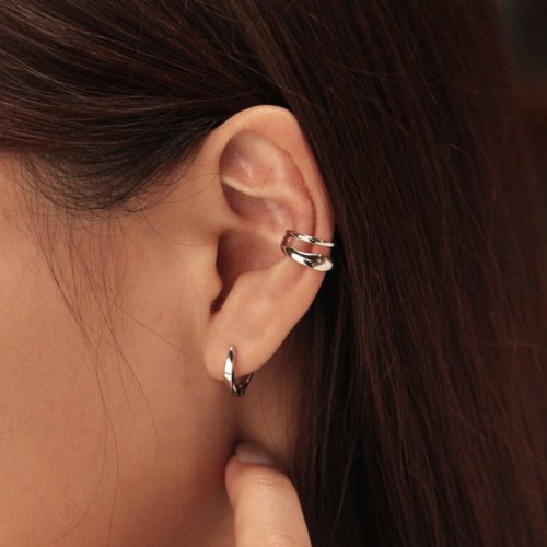 Isha Jewelry 純銀輕珠寶 不規則雙層純銀耳骨夾 | 簡約 個性百搭 無耳洞可戴