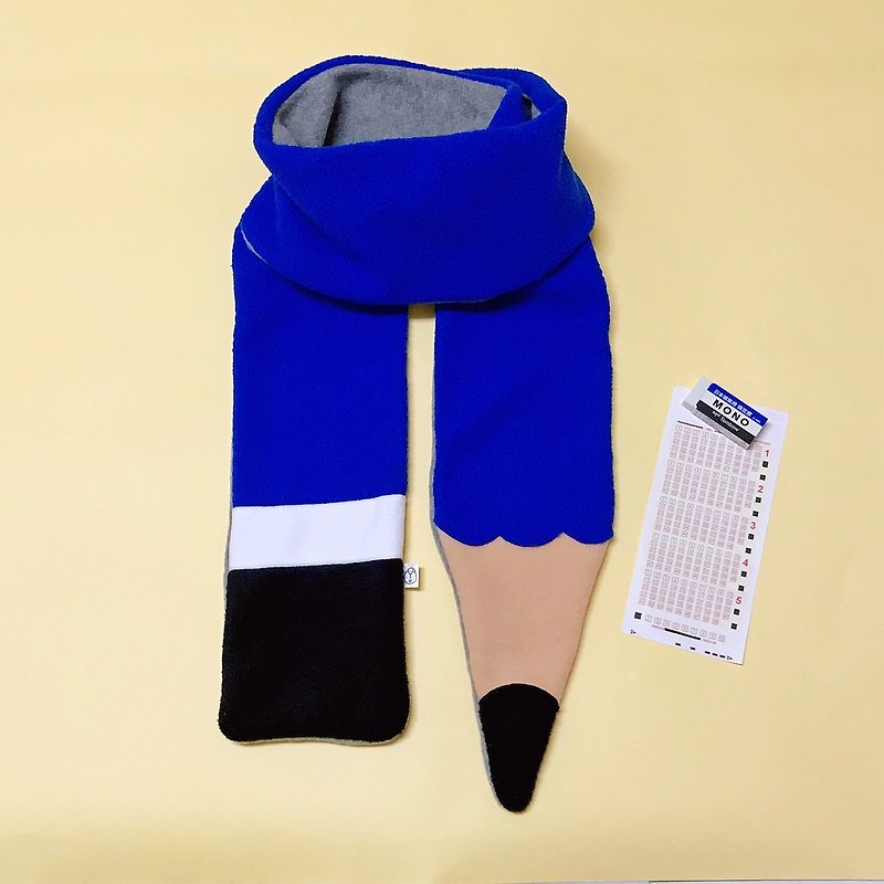 Mr.WEN - 2B Pencil scarf - ผ้าพันคอถัก - ผ้าฝ้าย/ผ้าลินิน สีน้ำเงิน