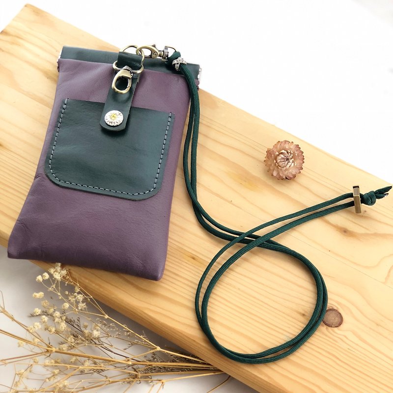 Splicing shrapnel multi-function mobile phone bag --- mobile phone case / earphone / card / cross-body phone bag - Phone Cases - Genuine Leather Purple