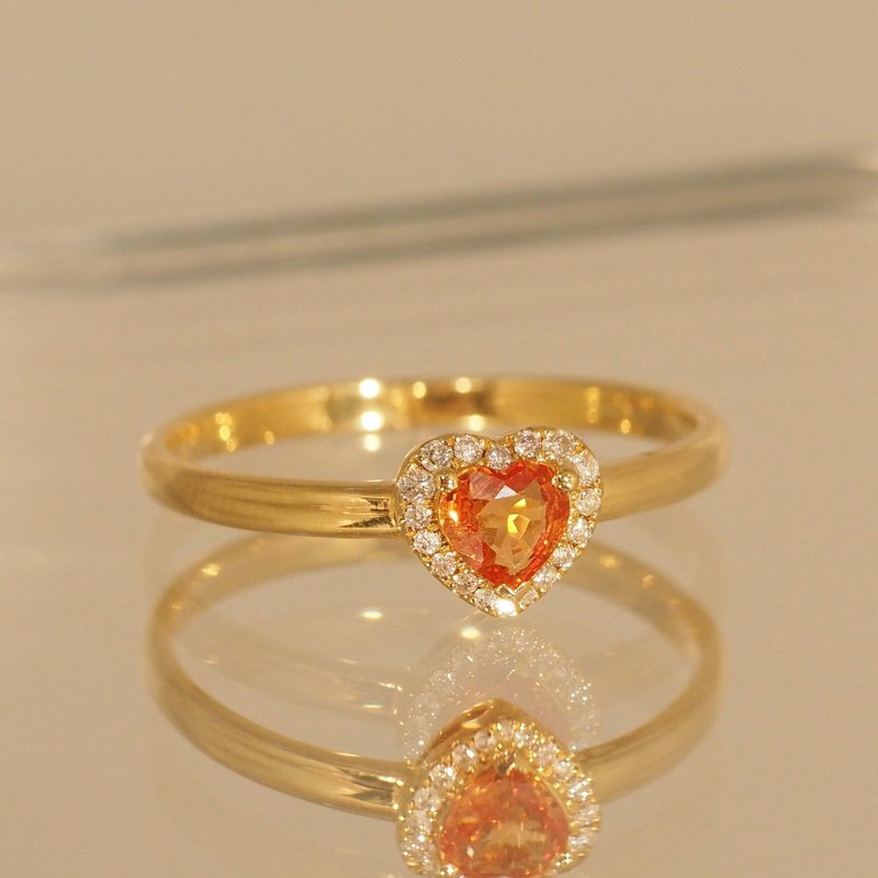 18K金橙寶石心型戒指 18K Gold Orange Sapphire Diamond Heart R - 戒指 - 貴金屬 