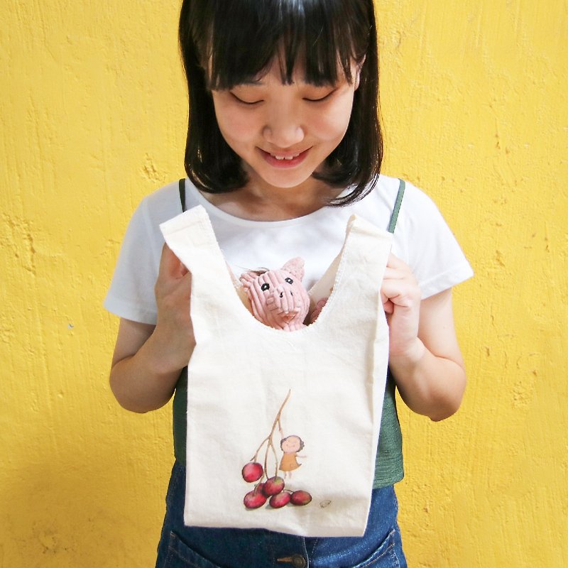 Cotton T-shirt Bag│Chien│Fruit Girl Series│size:S - กระเป๋าถือ - ผ้าฝ้าย/ผ้าลินิน สีแดง