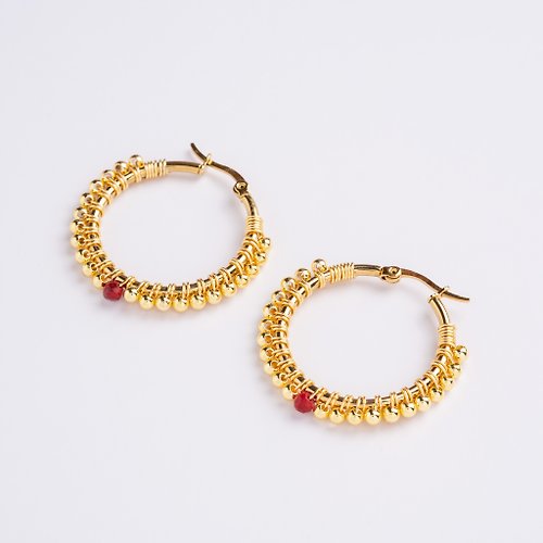 aristarjewelry Large Zuri Earrings in Red Coral (18K Gold Plated Red Coral Hoops)