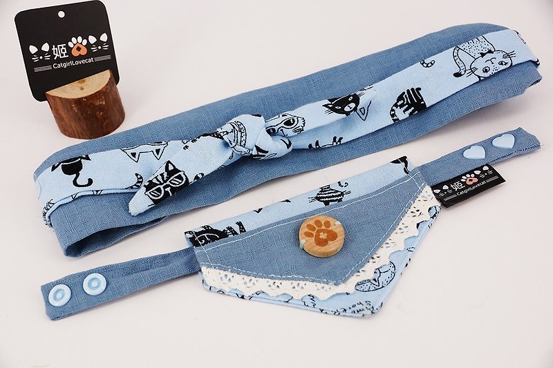 Master and servant flash-cat eating macaron series (blue marshmallow) - Clothing & Accessories - Cotton & Hemp Blue