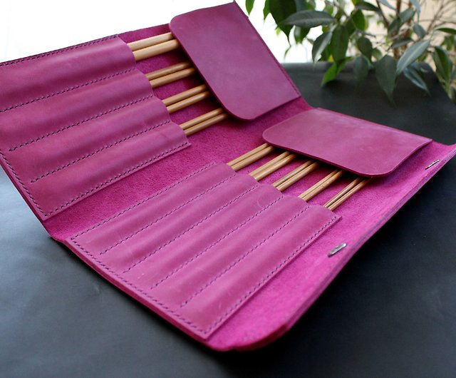Real Leather 10 inches needle case Handmade Knitting Organizer