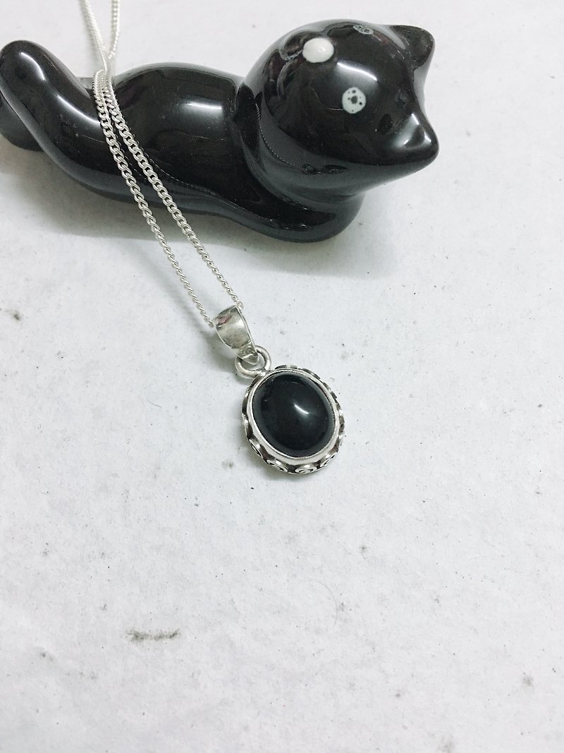 Black Onyx Pendant Handmade in Nepal 92.5% Silver - Necklaces - Sterling Silver Black