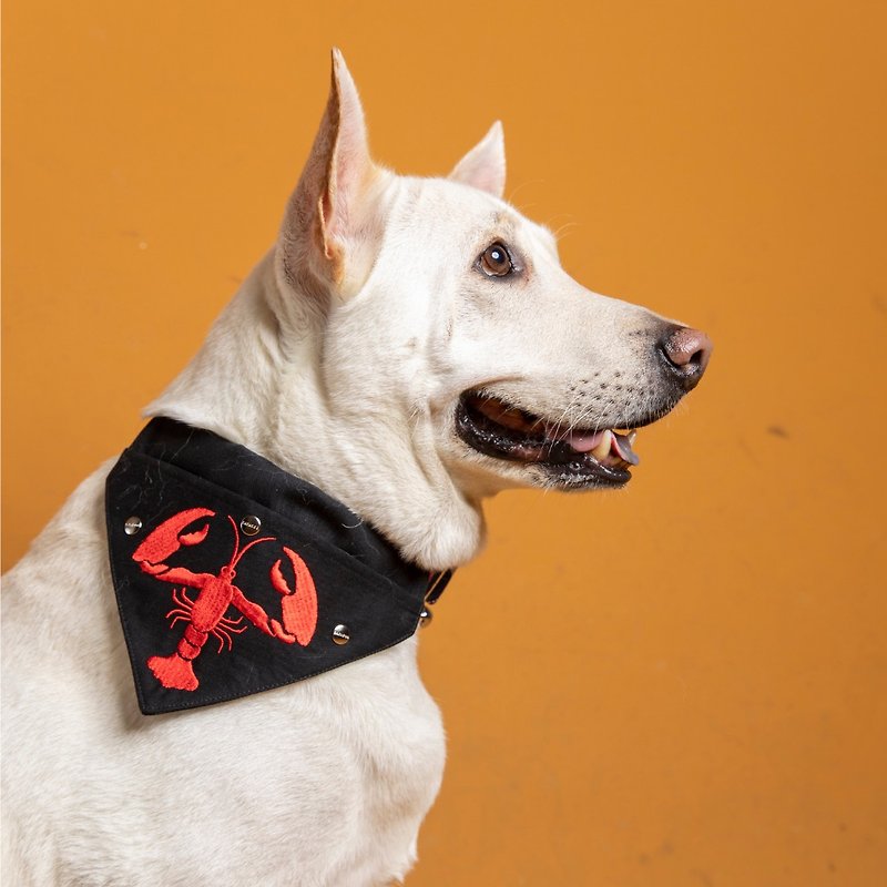 Pet Harness/Collar Accessory-Embroidered Bib-Dances With Lobster【ZAZAZOO】 - Collars & Leashes - Cotton & Hemp Black