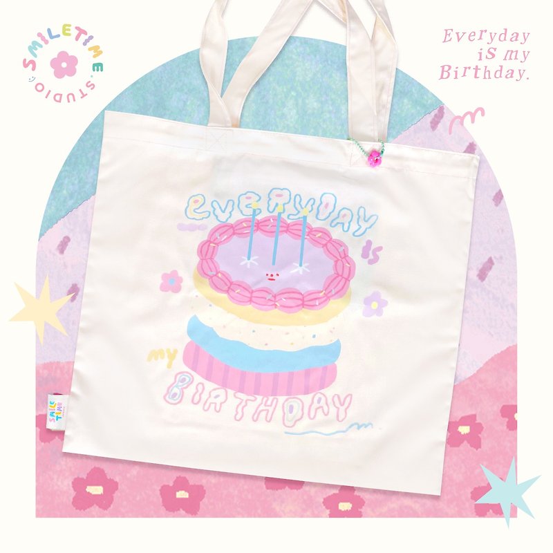 Smiletime Everyday is my Birthday Tote Bag - Handbags & Totes - Other Man-Made Fibers Pink