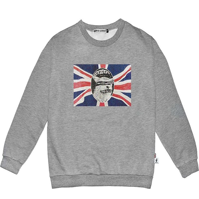 British Fashion Brand -Baker Street- God Save the Alpaca Printed Sweatshirt - Women's Tops - Cotton & Hemp Gray