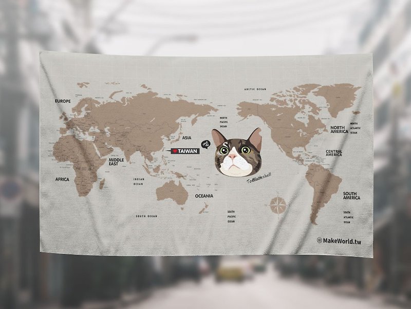 Make World map-made cat bath towel (tortoiseshell cat) - ผ้าขนหนู - เส้นใยสังเคราะห์ 