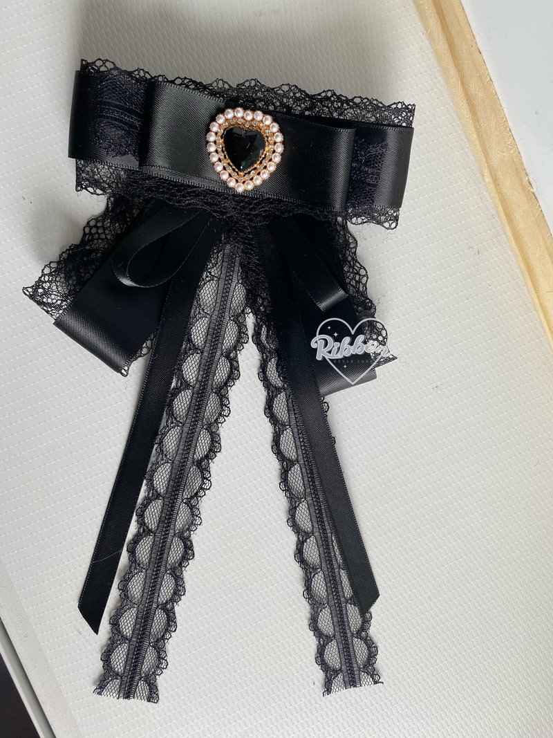 Elegant black neck bow - Brooches - Other Materials Black