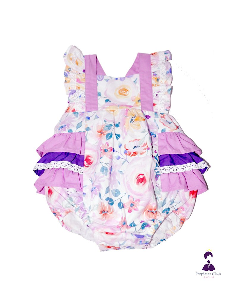 紫色花園-小薇圍裙包屁 - 嬰兒連身衣/包被/包巾 - 棉．麻 紫色