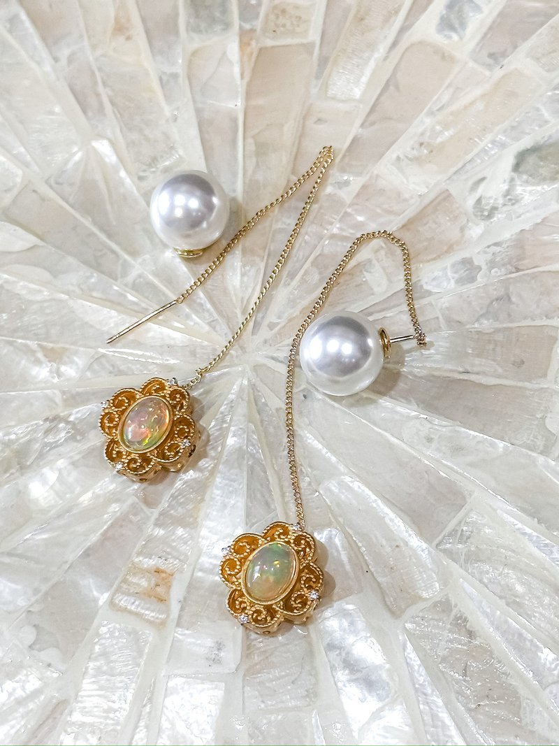 光影流轉・游彩系列——愛在西元前・晨曦幻光珍珠蛋白石耳環 - 耳環/耳夾/耳骨夾 - 半寶石 多色