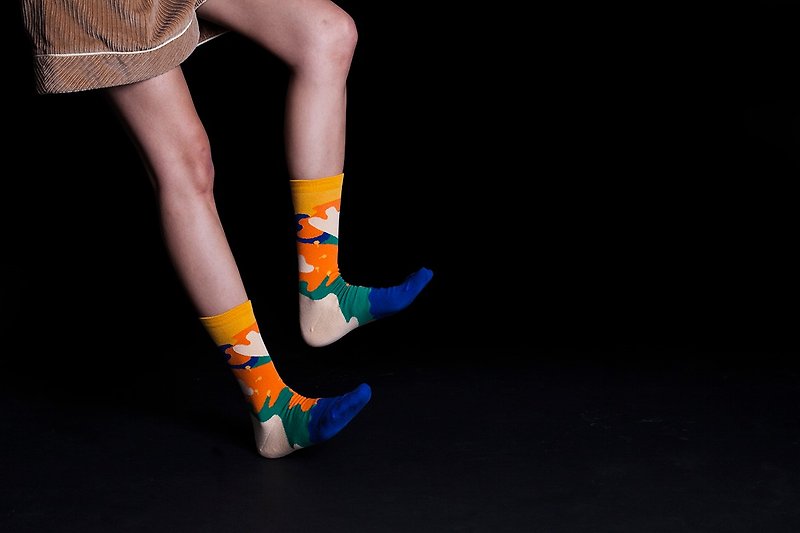Dear, Buncho系列 熱帶雨林 皇室藍色 短襪 色襪 幾何圖案 - 襪子 - 棉．麻 橘色