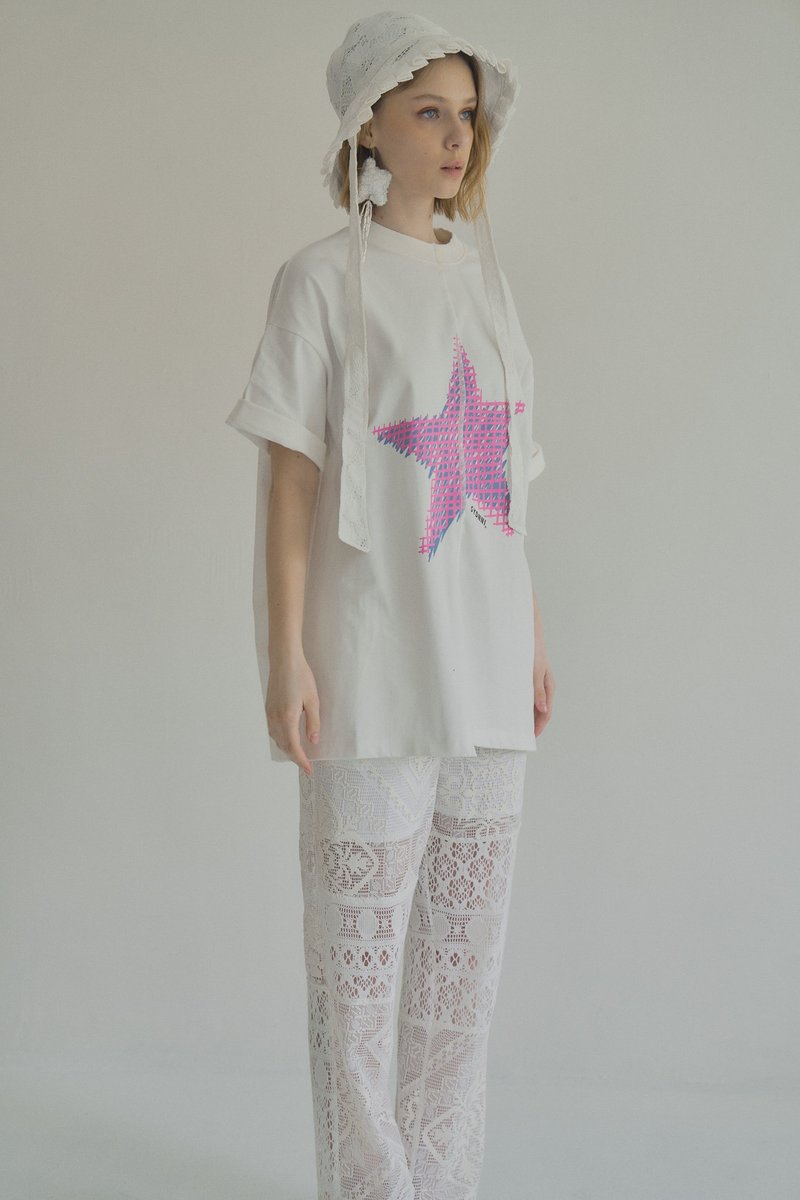 handmade paneled cotton T shirt 手作分割線設計T恤 - 女 T 恤 - 棉．麻 白色