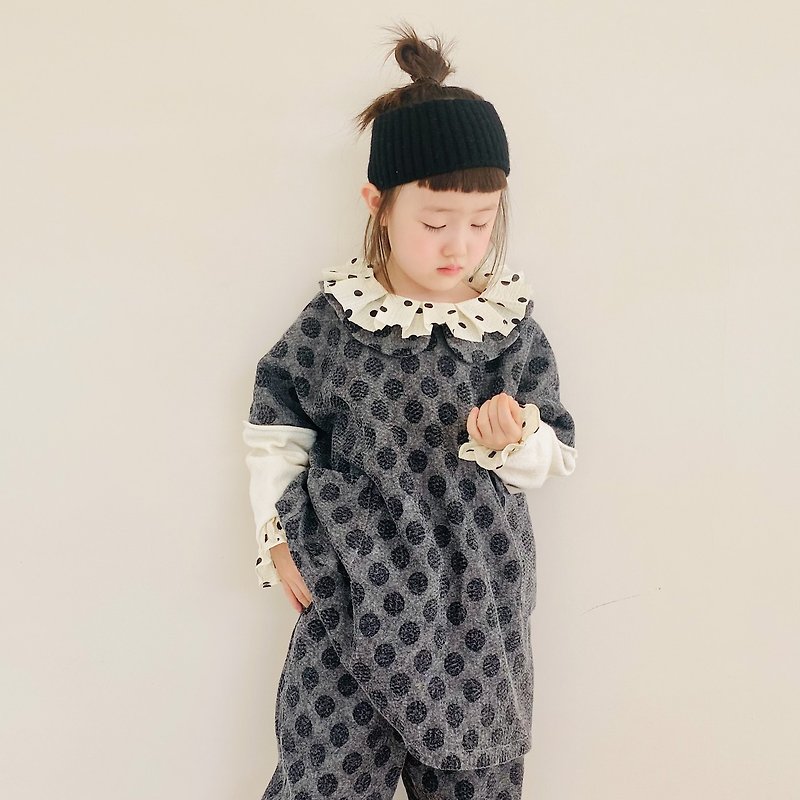 Gray dot stitching sleeve long version top / long-sleeved top children&#39;s clothing parent-child clothing