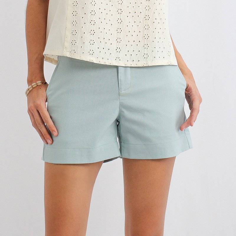 Cotton Linen Shorts, Blue, Light Blue - 女短褲/五分褲 - 棉．麻 藍色