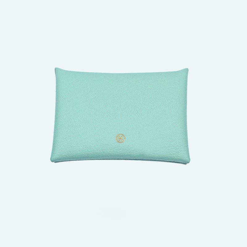 Customized real leather macaron Tiffany blue card holder/wallet/card holder/card case - กระเป๋าสตางค์ - หนังแท้ สีเขียว