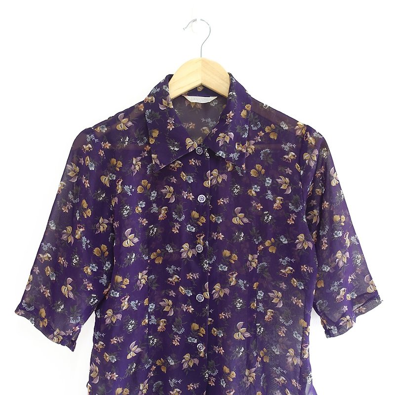 │Slowly│ Fog Blossom - Vintage shirt │vintage. Vintage. - Women's Shirts - Polyester Purple
