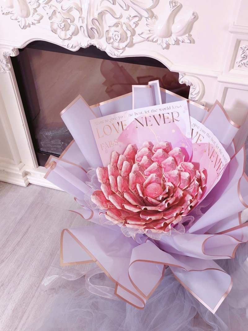 Giant camellia banknote bouquet with money flowers - Dried Flowers & Bouquets - Plants & Flowers 