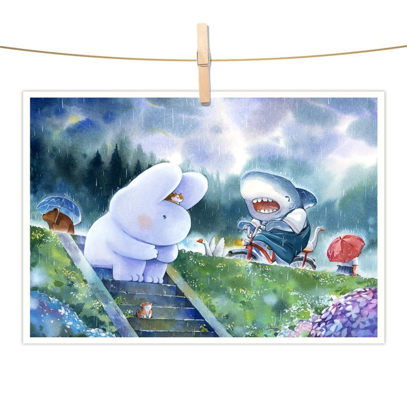 afu watercolor illustration postcard-just soak in the rain - การ์ด/โปสการ์ด - กระดาษ หลากหลายสี