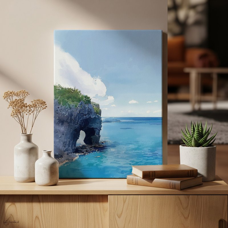 日本製帆布掛畫・萬座毛、沖繩・日本風景・送禮、擺設 - 壁貼/牆壁裝飾 - 棉．麻 