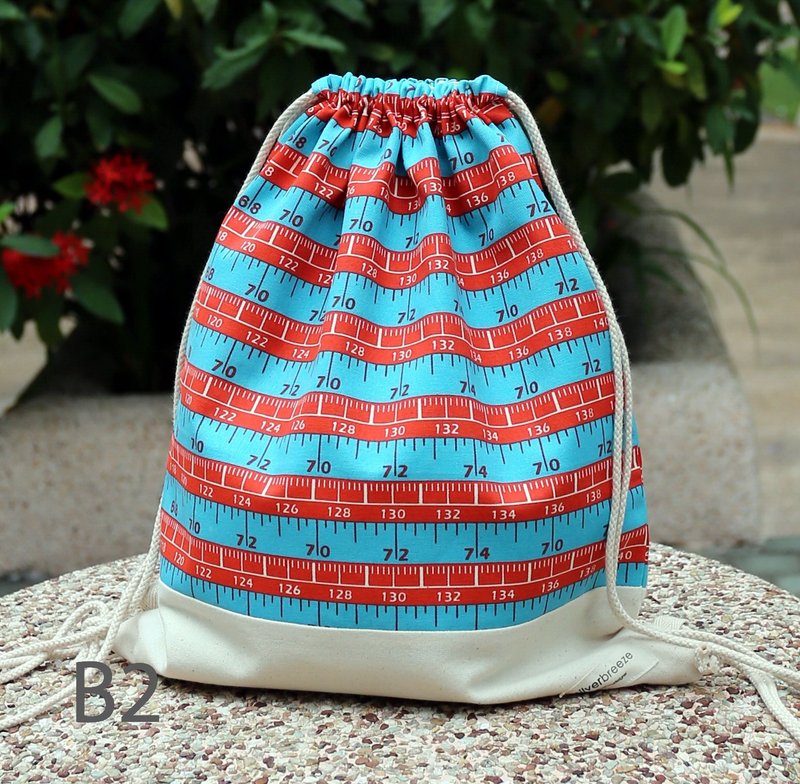 Drawstring backpack/drawstring bag/drawstring pocket~ Ruler (B2) RS/L1 - กระเป๋าหูรูด - ผ้าฝ้าย/ผ้าลินิน สีน้ำเงิน