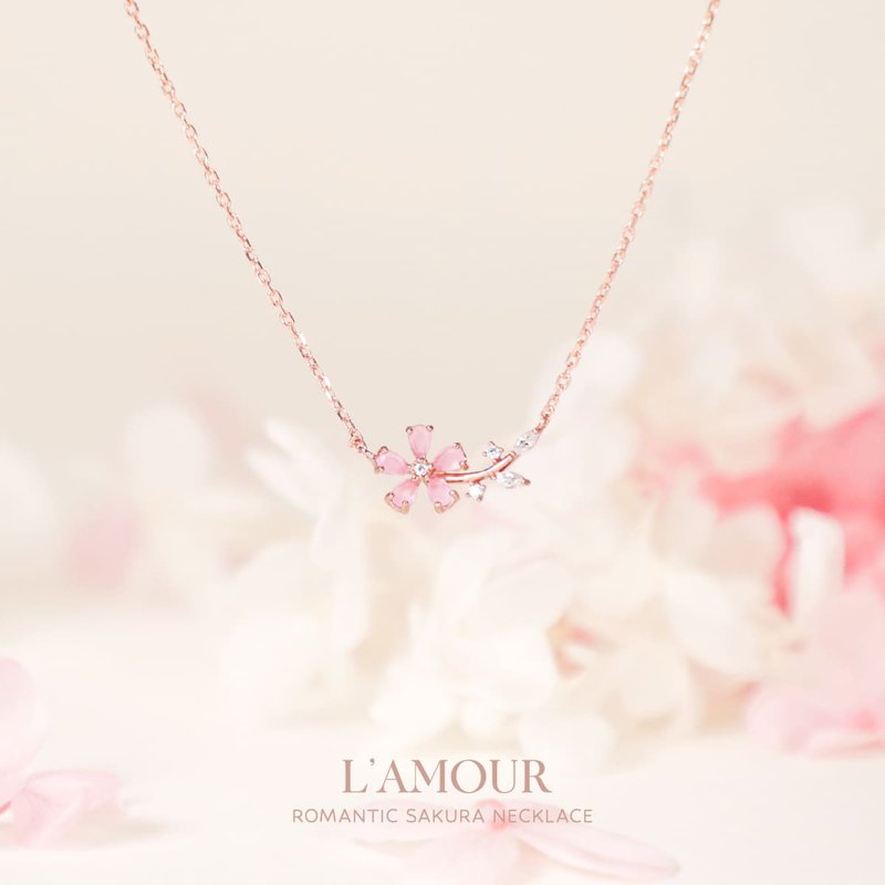 L'amour 粉紅櫻花頸鏈 - 項鍊 - 純銀 