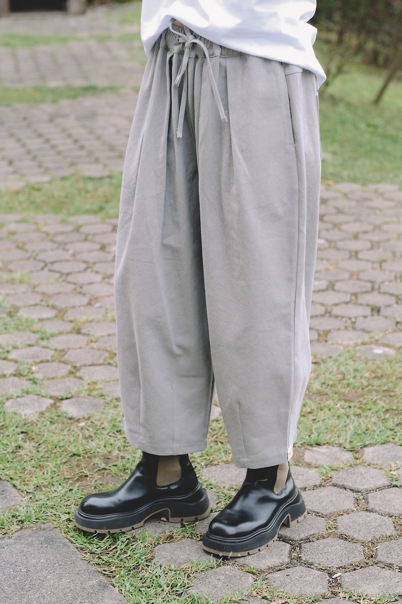 Personally customized fruit cold cake eight-point washed wide pants - 2 colors - washed gray - กางเกงขายาว - ผ้าฝ้าย/ผ้าลินิน สีเทา