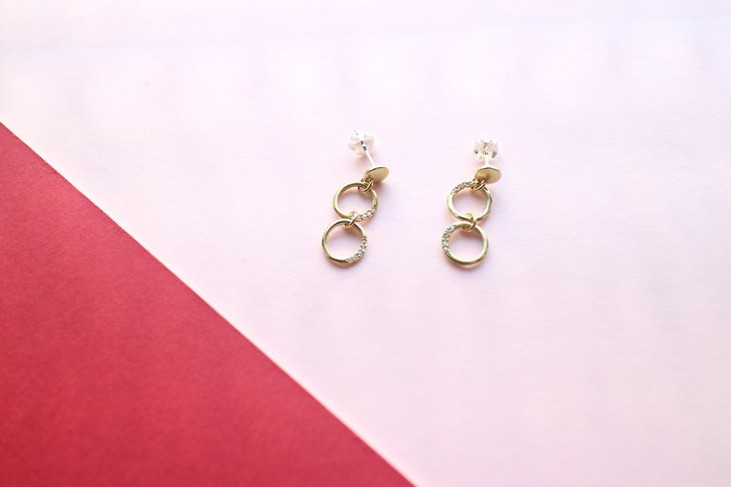 Circles-zircon brass earrings - Earrings & Clip-ons - Copper & Brass Gold