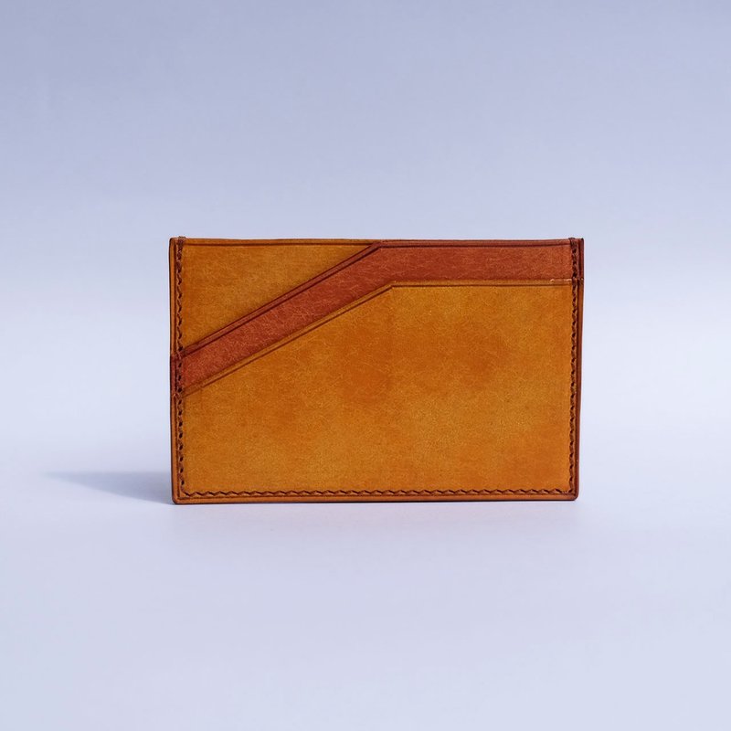 isni 雙色卡片套/票卡夾 絲絨黃/鉑金棕 歐洲牛皮 カードケース - 名片夾/名片盒 - 真皮 黃色
