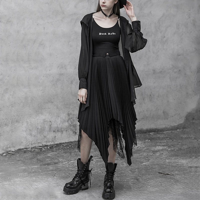 哥德蕾絲壓摺兩穿式半裙 - 裙子/長裙 - 其他材質 黑色