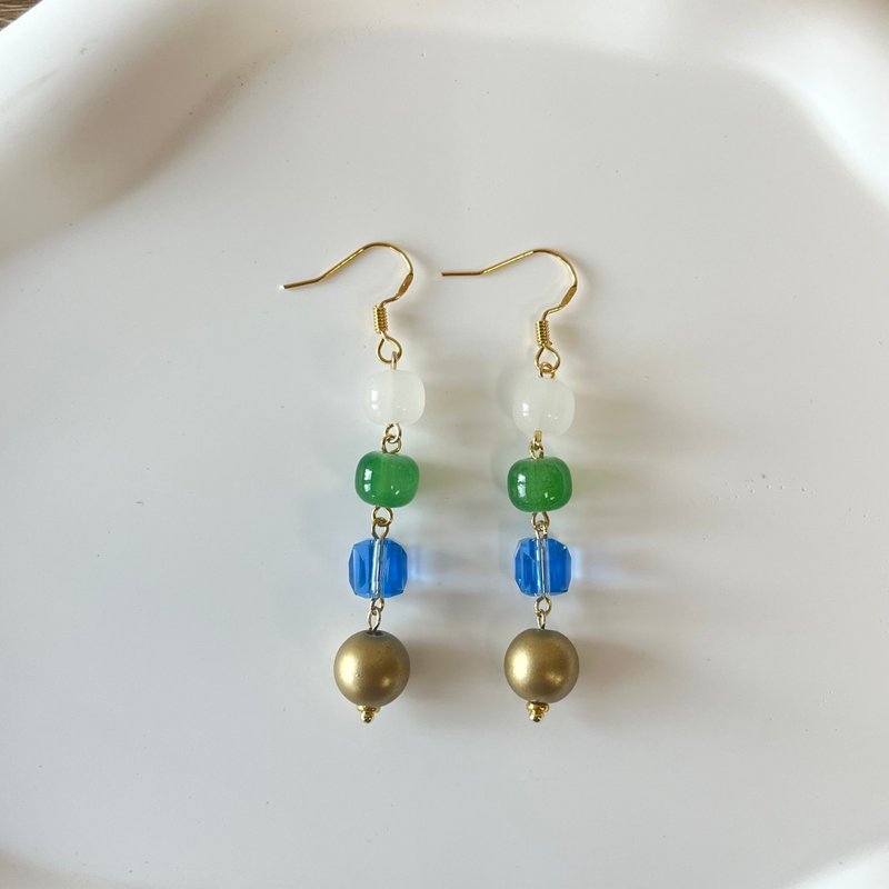 Vintage Teal and green gold bead earrings and Clip-On - Earrings & Clip-ons - Acrylic Multicolor