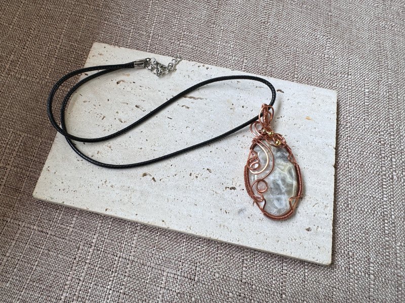 230647 wire wrapping 瘋狂瑪瑙 銅線 繞線 吊墮 - 項鍊 - 銅/黃銅 卡其色