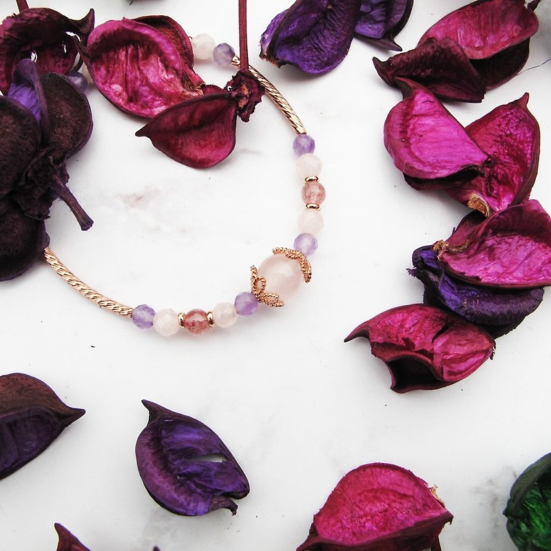 [Bracelets] Crystal Rose wreath | x strawberry powder crystal grain silver bracelet Stone × | heavyweight Nanzi - Bracelets - Crystal Pink