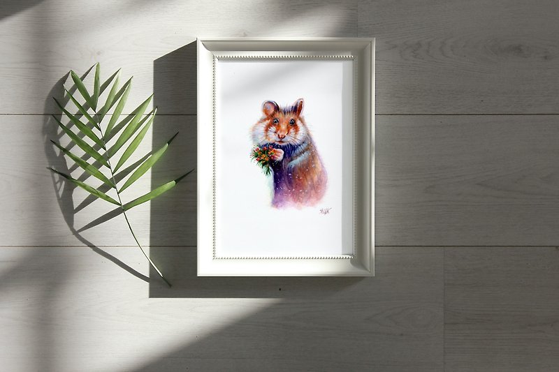 Hamster Watercolor Print, Cute Animal Poster, Watercolor Art, A4 Nursery Print - Posters - Paper Orange