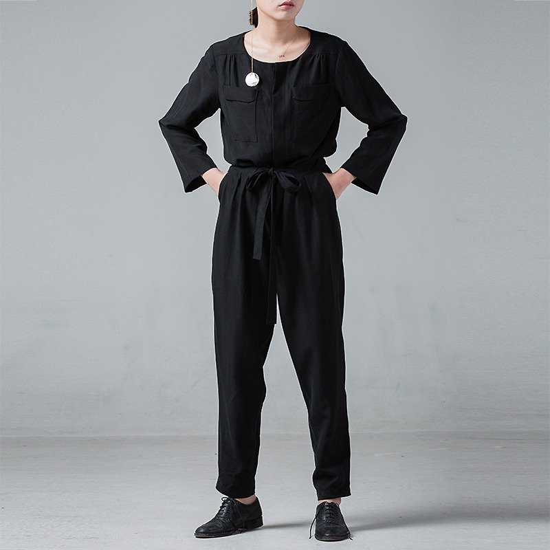 Gospel hermit into a thin sheet of ultra-thin large-sleeved round neck lace jumpsuit pants sand days polyandrum sensual girl | vitatha Fan Tata original design women's independence - Overalls & Jumpsuits - Polyester Black