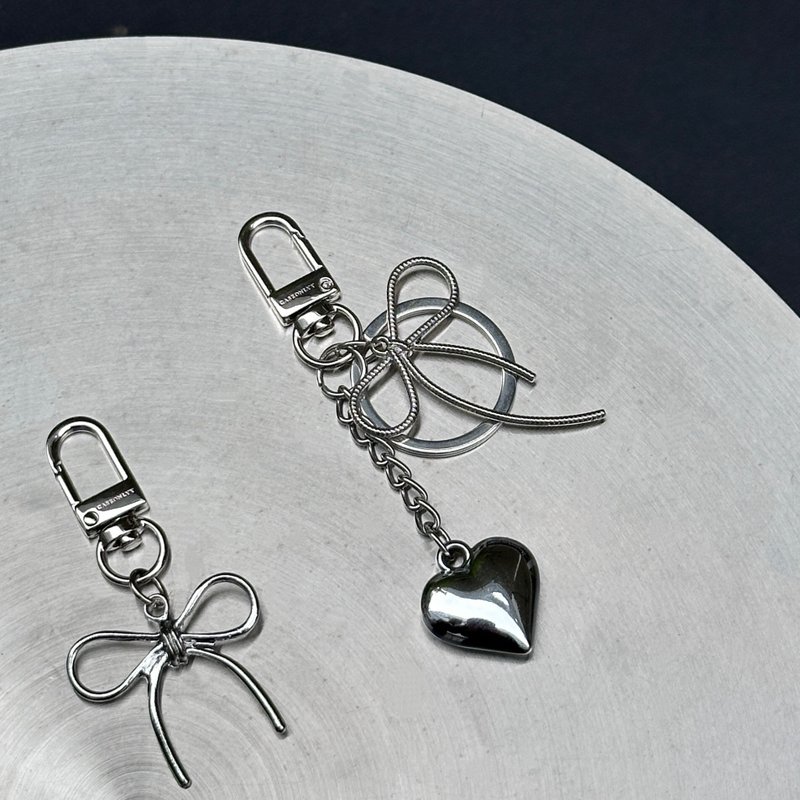 Electroplated Silver Heart Bow Keychain AirPods Charm - Keychains - Plastic Silver