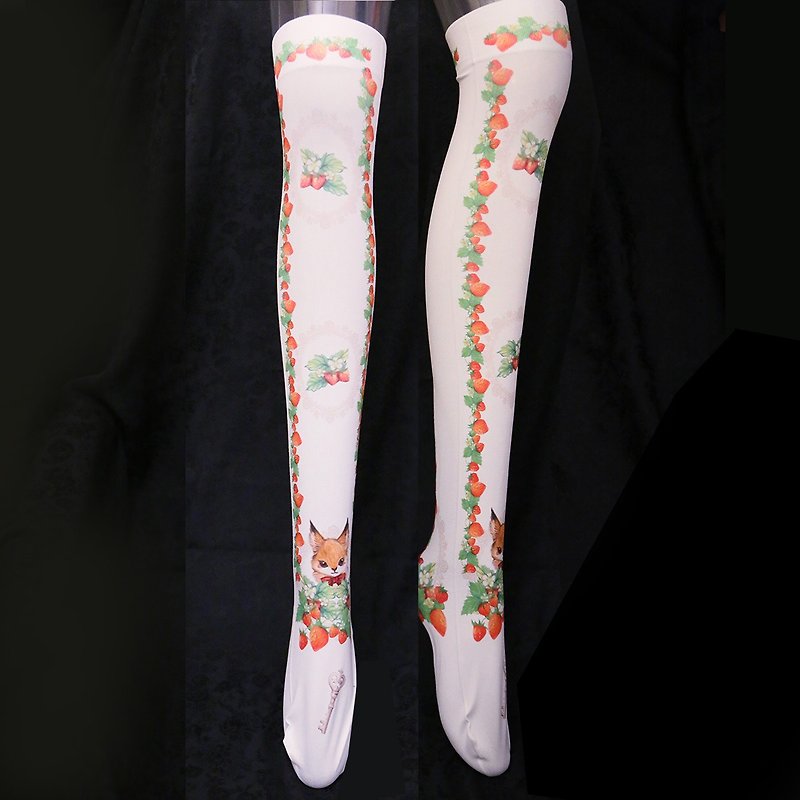 小玫瑰星球Rosie Foxy _甜蜜季節 草莓大腿襪 - 襪子 - 其他材質 白色