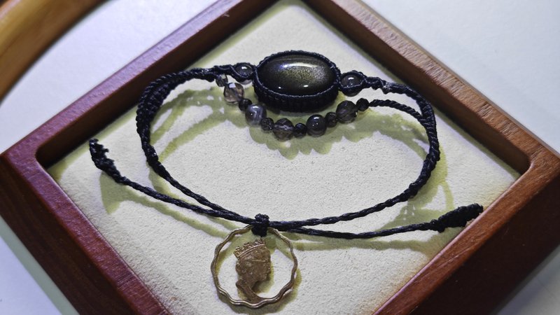 客製|水晶錢幣飾物|編織手繩|頸繩|macrame handmade - 項鍊 - 水晶 