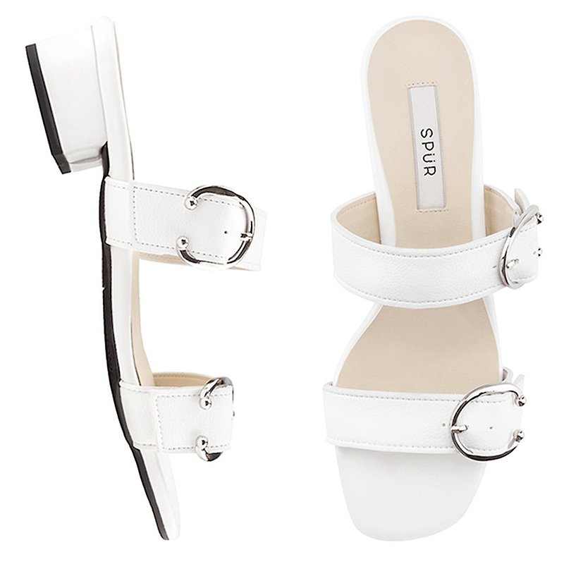 PRE-ORDER-SPUR 銀色馬蹄扣絆帶露跟涼鞋 MS8087 WHITE - 涼鞋 - 人造皮革 