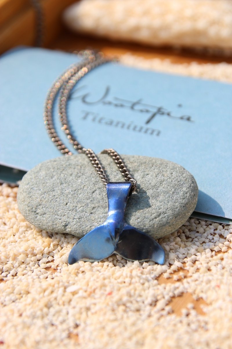 Pure titanium x fully handmade x whale tail necklace can change color - สร้อยคอ - โลหะ สีน้ำเงิน