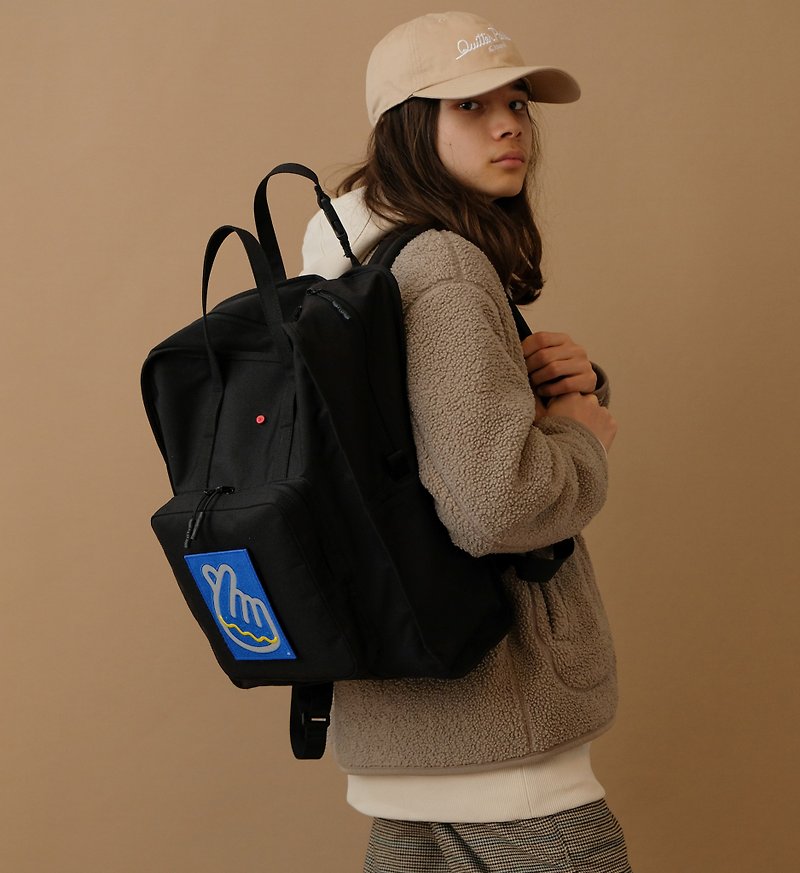 Bastille- LOVE Reflective Patch/ Eco-Friendly/ Water-Repellent Large Backpack - กระเป๋าแล็ปท็อป - เส้นใยสังเคราะห์ สีดำ