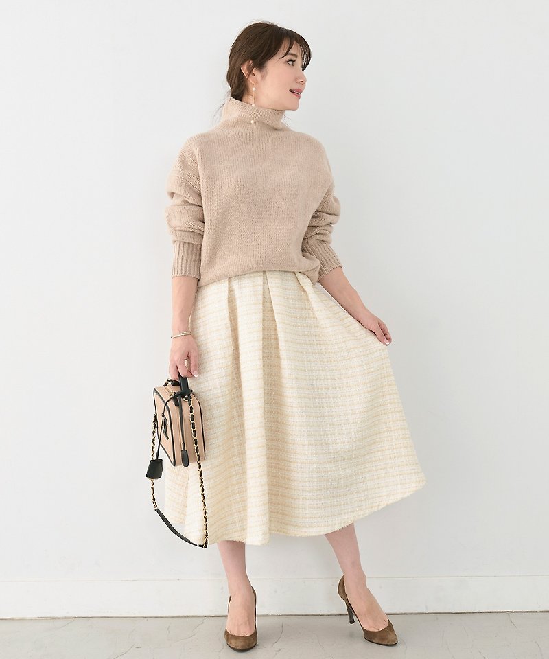 Skirt MIX Tweed material Soft silhouette / Liala x PG - กระโปรง - ผ้าฝ้าย/ผ้าลินิน ขาว