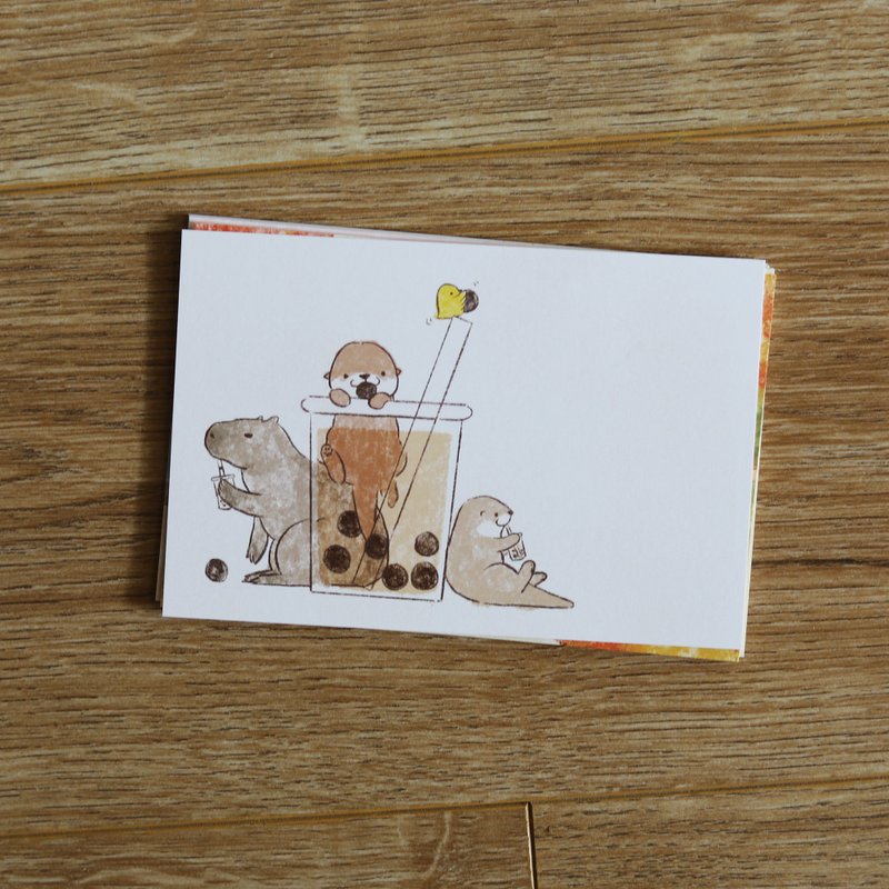 Shine original cute otter capybara drinking rare milk illustration postcard - การ์ด/โปสการ์ด - กระดาษ 