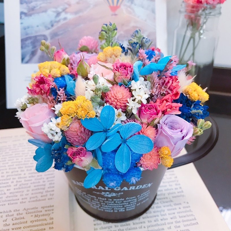 ❤ 【Rainbow Saints - Dry Flower Iron Cup】 ❤ Do not withered Eternal flowers do not fall rose hydrangea dry flower wedding small pieces of iron coffee cups small pots wedding arrangements birthday gifts detective room wedding photo home furnishings country w - Plants - Plants & Flowers 