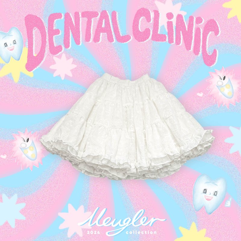 Meugler牛稠島 牛稠齒科 原創蕾絲純白少女蓬蓬短裙 棉麻超大裙擺 - 裙子/長裙 - 棉．麻 白色