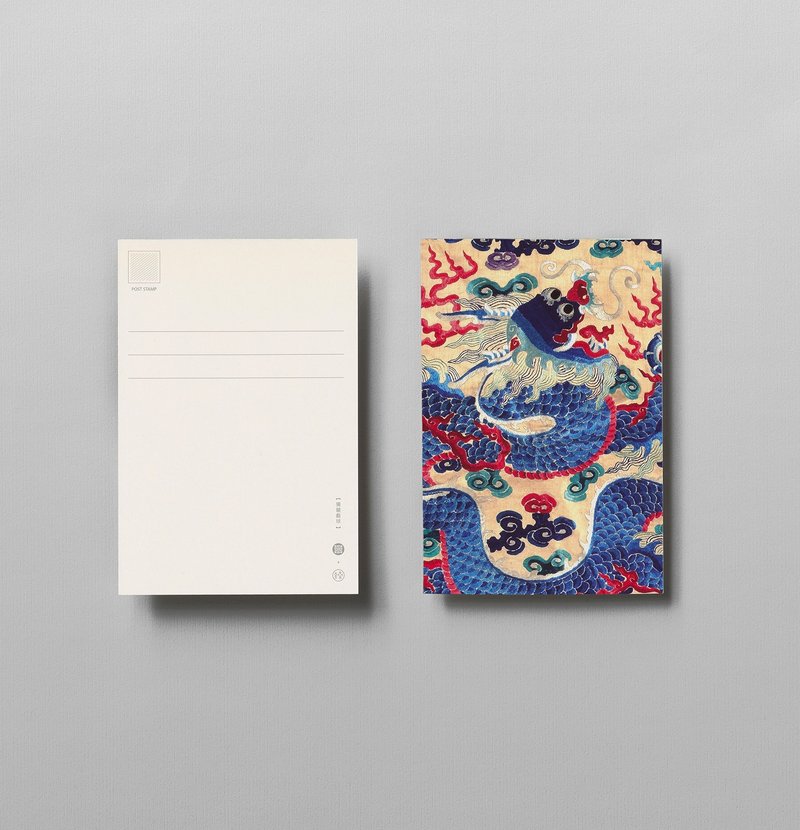 【明信片】錦鏽祥瑞・獨龍戲球緞面精繡 - 卡片/明信片 - 紙 藍色