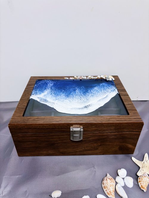 flouris craft 【男士禮物】長放形實木深海海浪鐘錶手錶收納盒