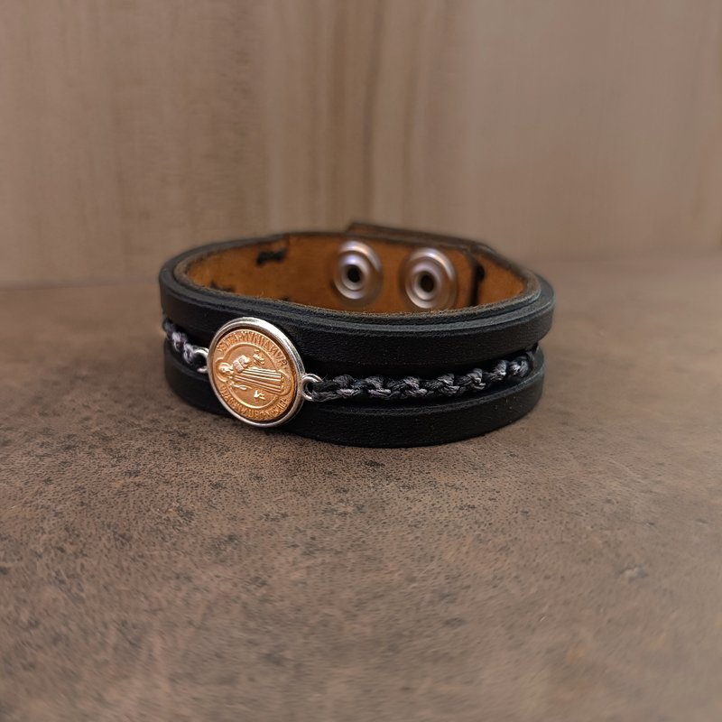 Archangel Michael Bracelet, Guardian Angel Protector Bracelet, Graduation Gift - 手鍊/手環 - 真皮 黑色