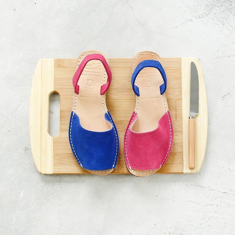 Handmade minimalist open-toed sandals-blue x peach/handmade custom/S2-15430L - Women's Casual Shoes - Genuine Leather 